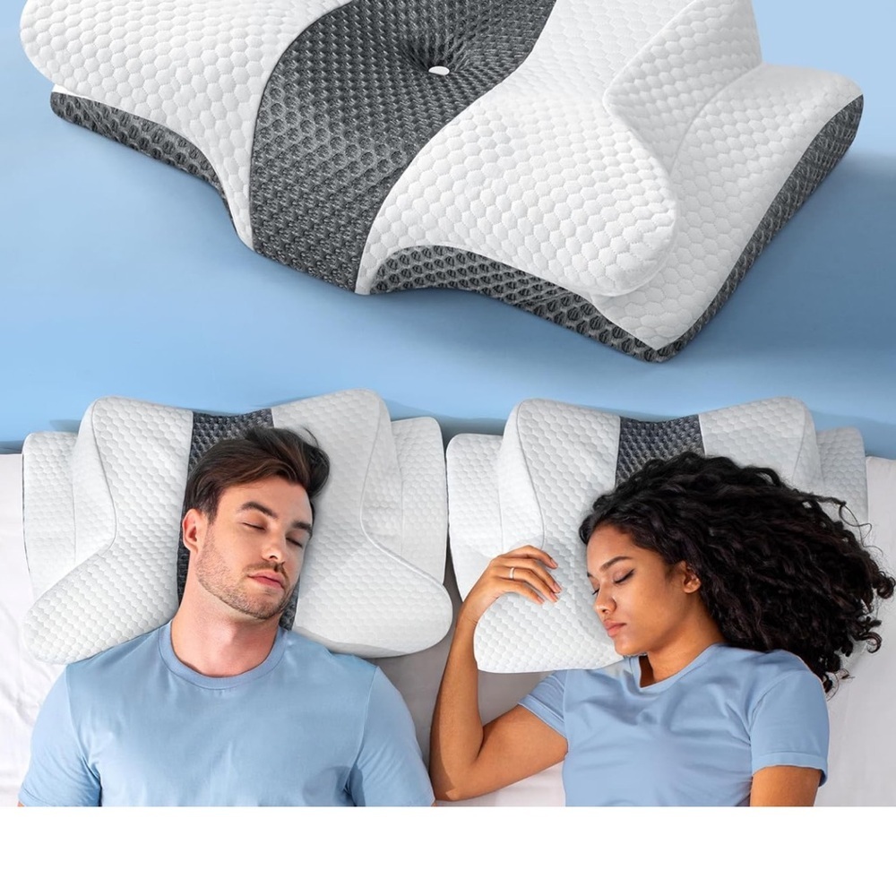 Contoured White and Gray Pillow for Customized Support
